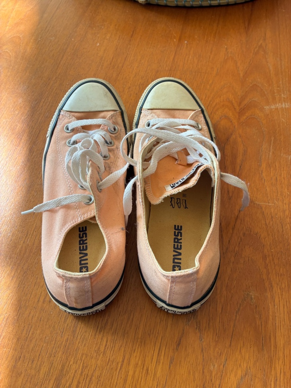 Converse Low Top Canvas Sneakers in Peach and White